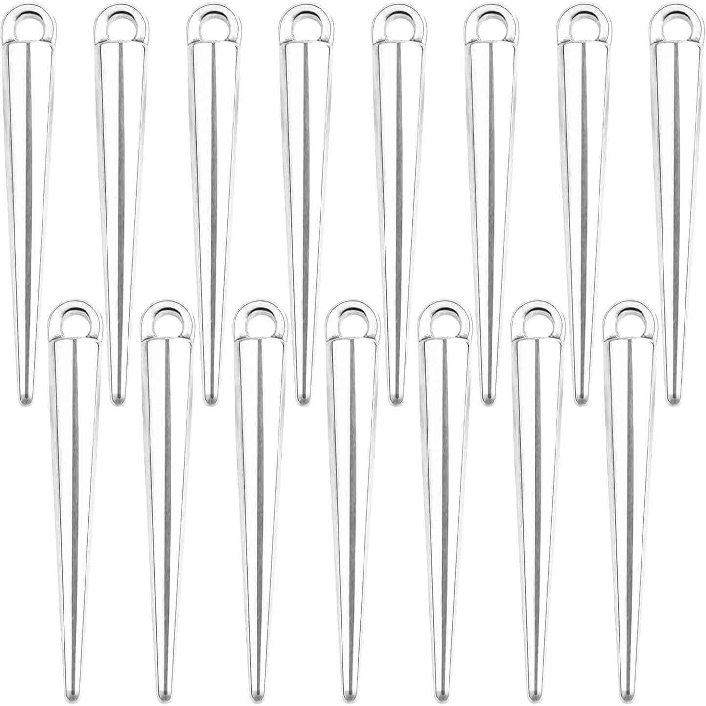 50pcs Antique Silver Spike Bead Pendants Tibetan Alloy Long Bullet Spike Charms Vintage Cone Shape Dangle Pendants for DIY Necklace Earrings Jewelry Making Supplies