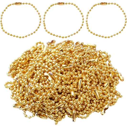 Ball Bead Chains, 100pcs 15cm Metal Long Bead Connector Clasp Ball Bead Chains Keychains Dog Tag Chains for Jewelry Finding Making Accessories, 2.4mm Diameter