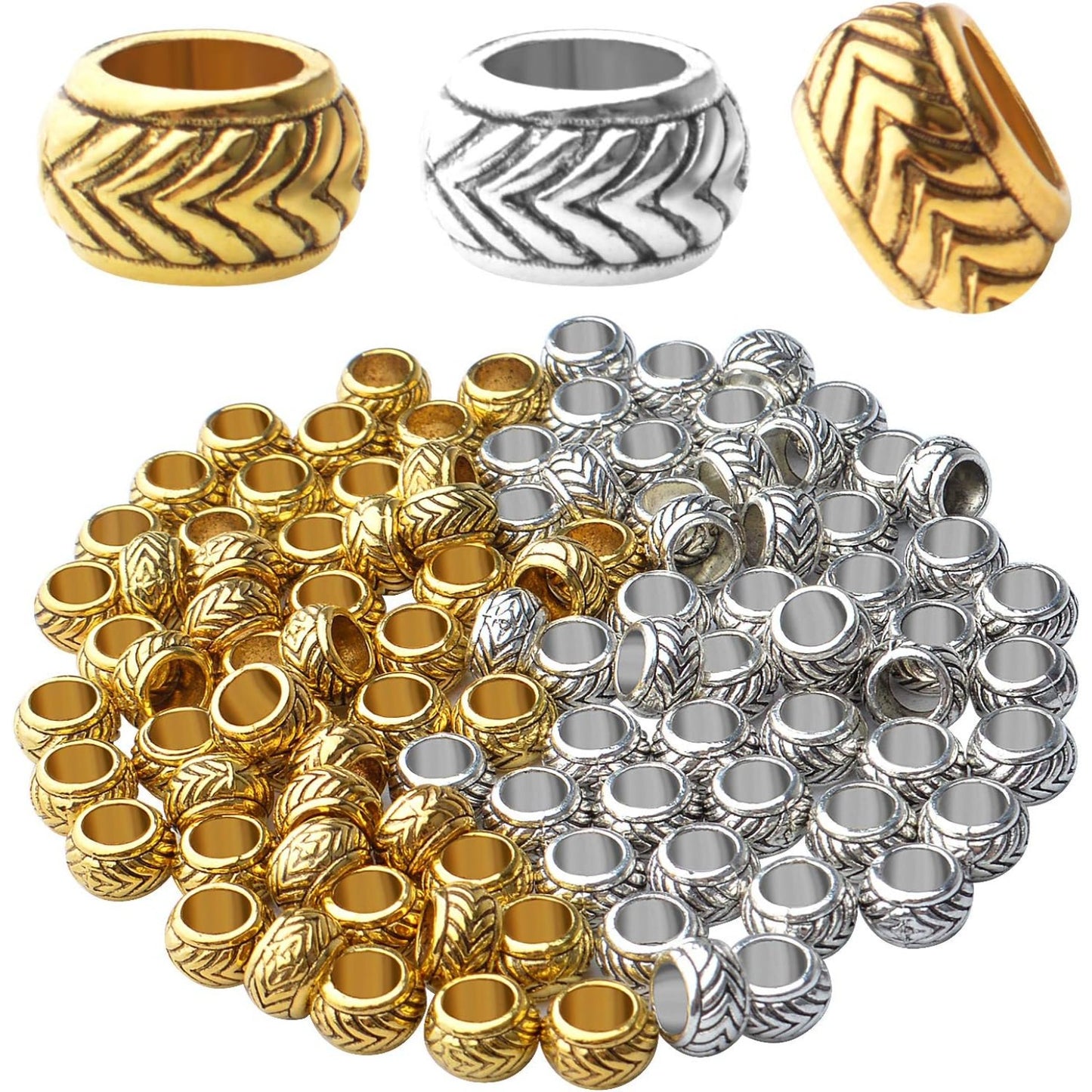 100pcs Tibetan Alloy Large Hole Rondelle Spacer Beads European Tube Spacers Column Loose Beads Jewelry Beads Spacers for Bracelet DIY Jewelry Making(7.5×4.5mm, Hole:4.5mm)