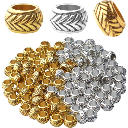 100pcs Tibetan Alloy Large Hole Rondelle Spacer Beads European Tube Spacers Column Loose Beads Jewelry Beads Spacers for Bracelet DIY Jewelry Making(7.5×4.5mm, Hole:4.5mm)