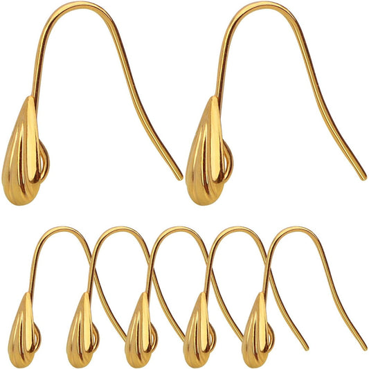 30 Pieces Golden Plated Earring Hooks Hypoallergenic Brass Ear Wire Fish Hooks with Teardrop Shape Dangle Earrings for DIY Earring Jewelry Making Findings