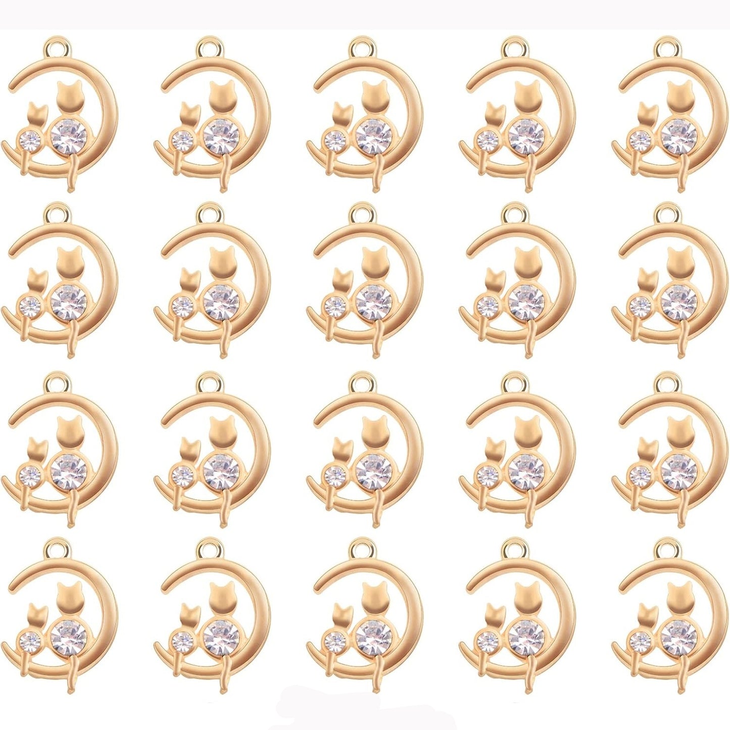 20 Pieces Cute Cat on the Moon Charms with Rhinestone Alloy Celestial Moon Kitty Dangle Pendants Craft Supplies for DIY Necklace Bracelet Earrings Jewelry Making, 2 Colors