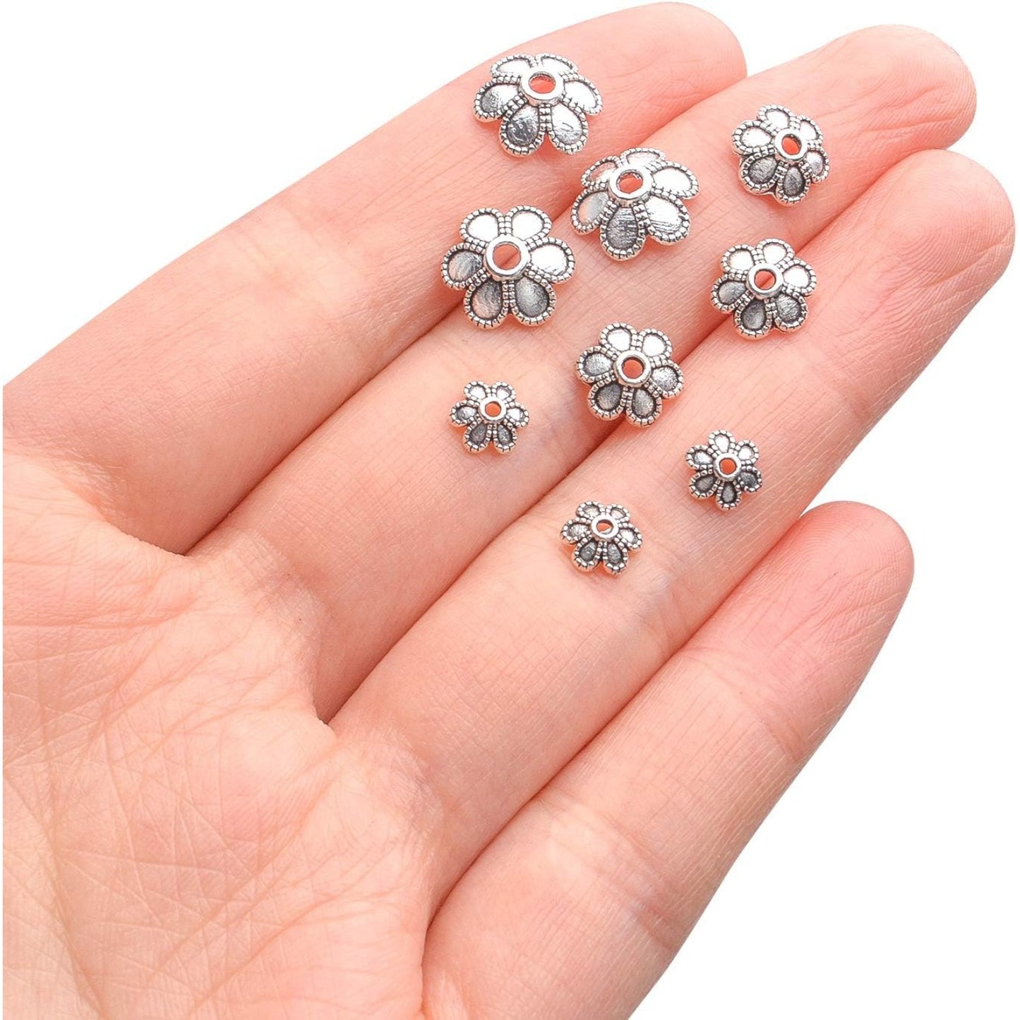 Antique Silver Flower Bead Caps, 200 Pcs Tibetan End Caps Metal Spacers for Jewelry Making, 6mm, 8mm, 10mm