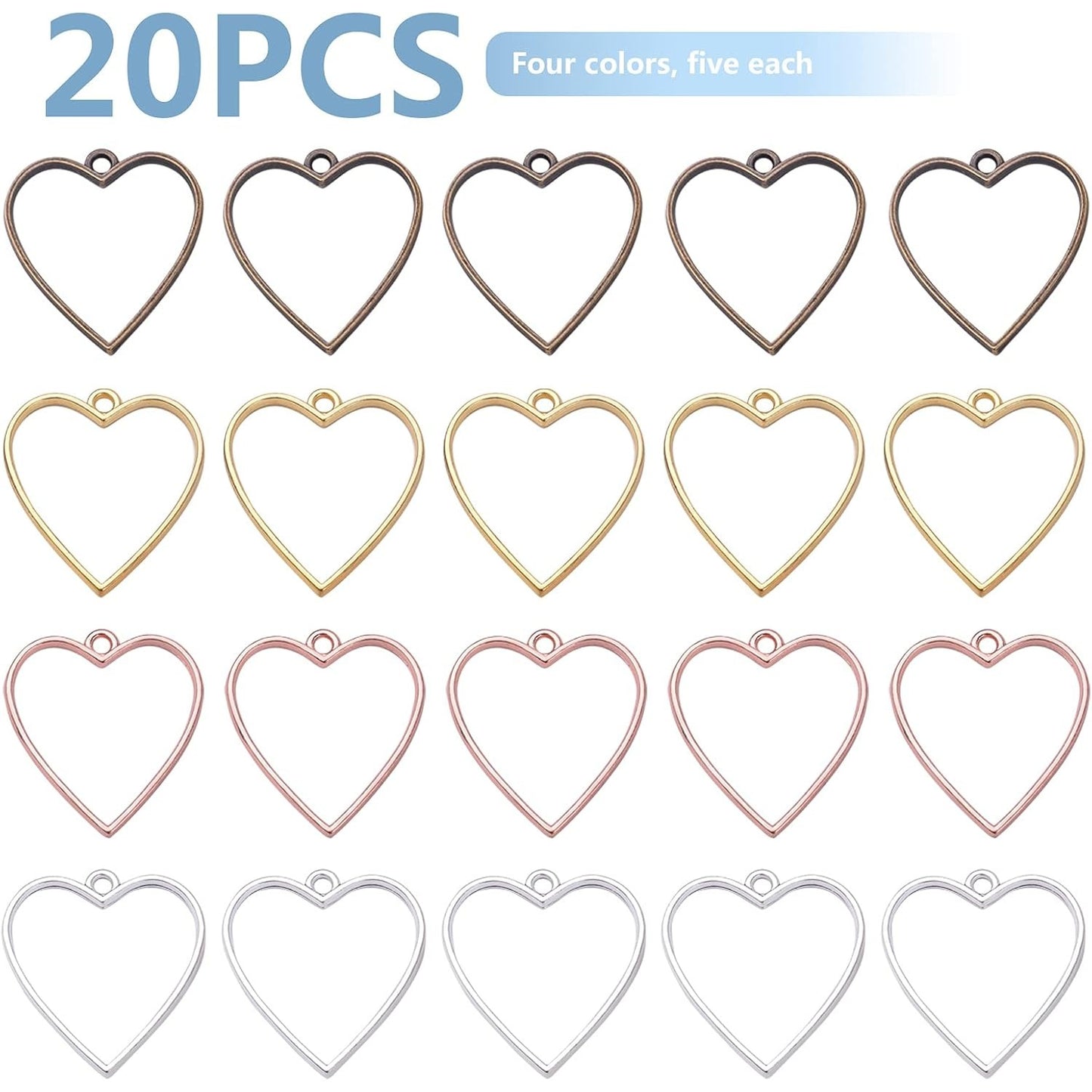Open Backs Bezel Pendants, 20pcs Heart Hollow Frame Pendant Geometric Blanks Charms Resin Molds for Jewelry Findings Diy Pressed Flower Frame Earrings Bracelet, 4 Colors