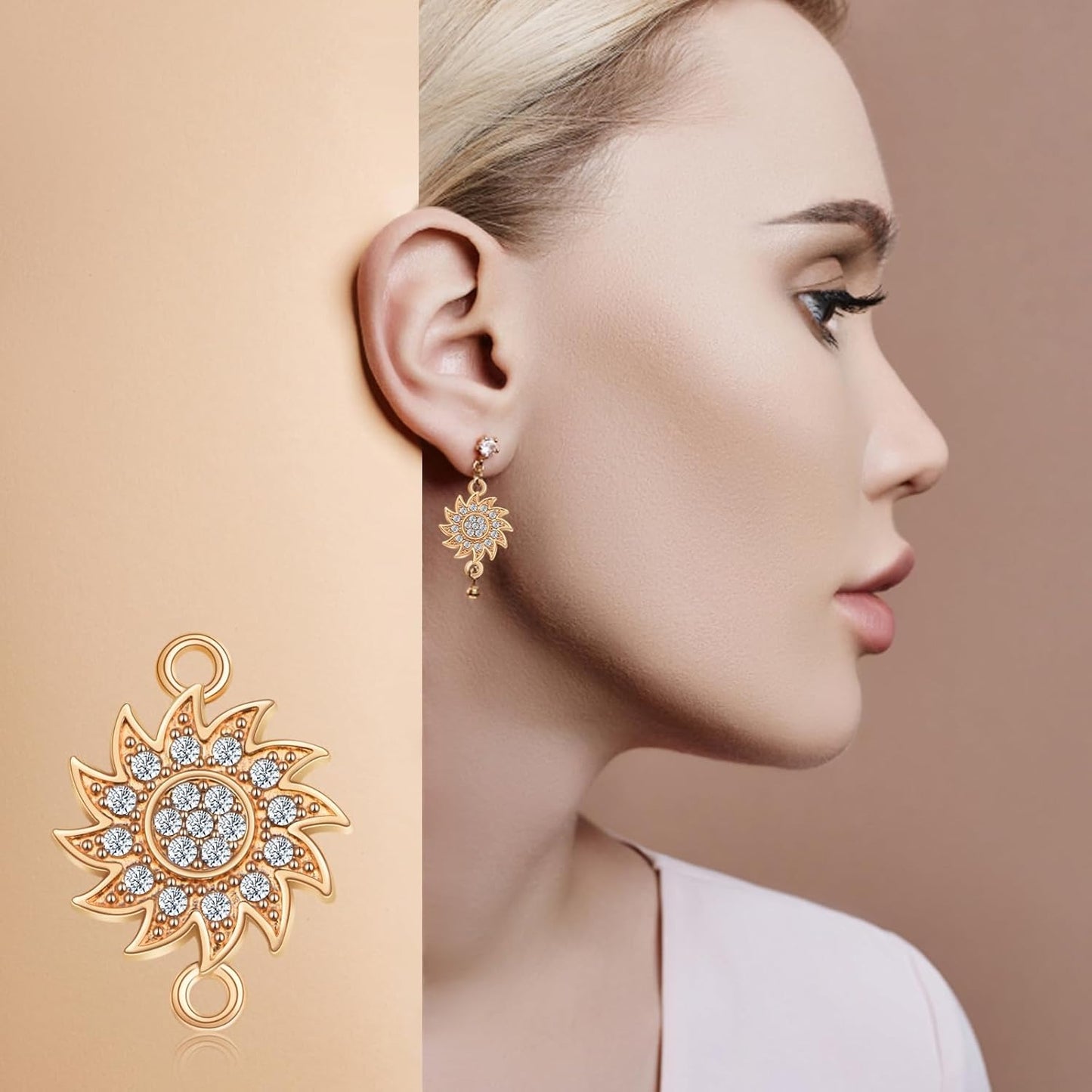 20pcs Flower Connector Charms with Shiny Rhinestone Alloy Flower Shape Pendants Double Loops Links for DIY Dangle Earrings Bracelets Jewelry Making Findings
