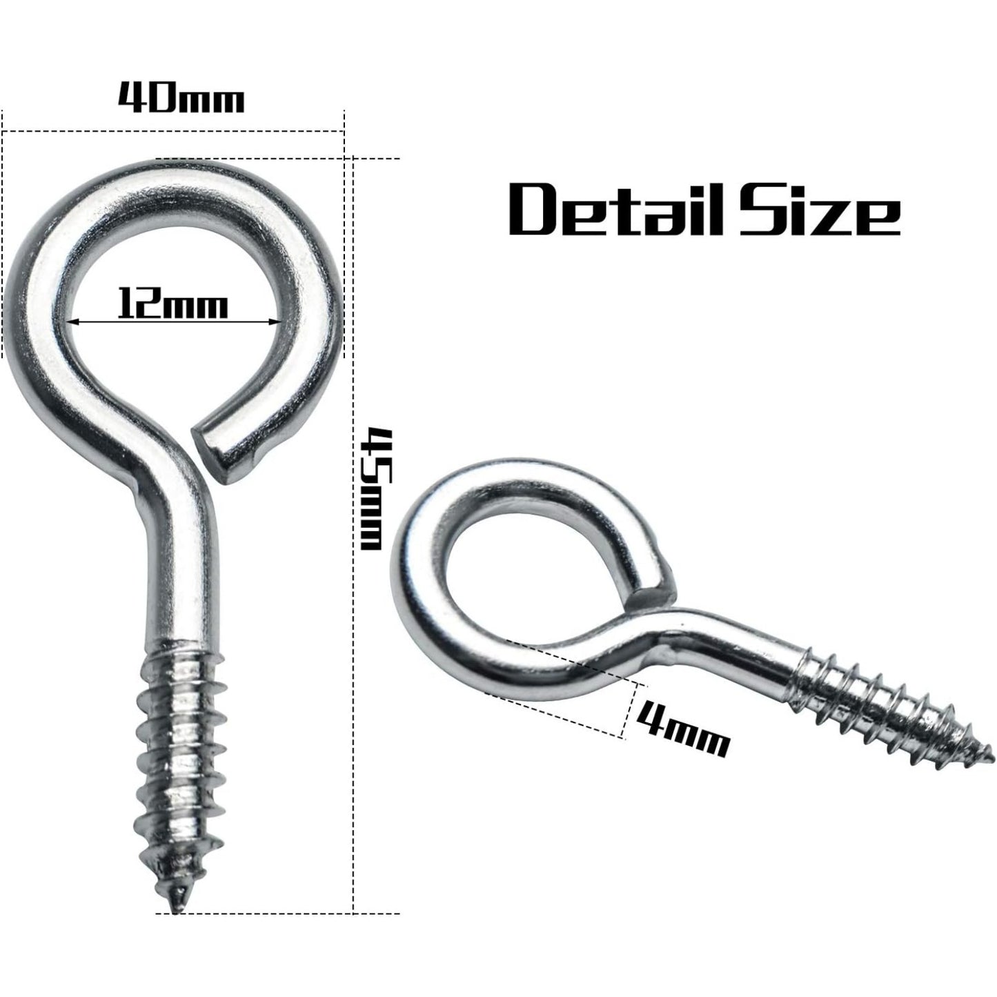 Eye Hooks Screws, 50pcs Metal Screw in Eyes Eye Pin Screws Lighting Ceiling Hooks Screw Hooks Kit for Home Office Outdoor DIY Art Crafts Projects Jewelry Making, 45x40mm