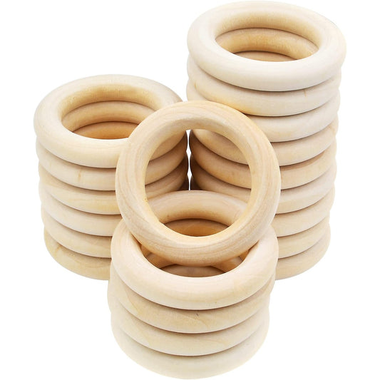 BronaGrand 20 Pieces Wooden Rings Natural Unfinished Solid Wood Rings Smooth Wooden Circles for DIY Craft Pendant Connectors Jewelry Making(55mm)