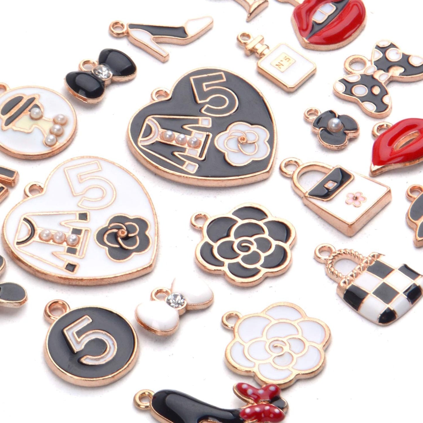 23pcs Mixed Women Make Up Charms Fashion Lipstick Dress Perfume Purse Charms Pendant for Jewelry Making Necklace Bracelet Earring