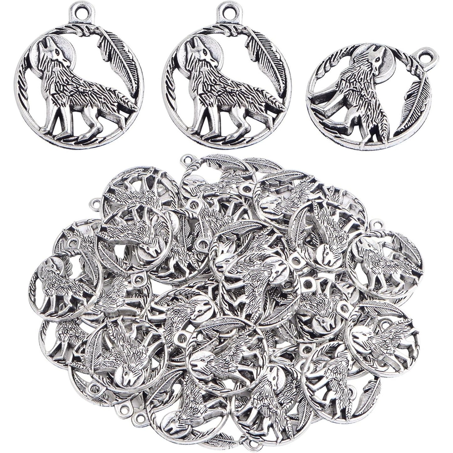 40 Pieces Antique Silver Wolf Charms Pendants Vintage Alloy Wolf Animal Dangle Pendants Craft Supplies for DIY Necklace Bracelet Keychains Jewelry Making, 25 x 21 mm