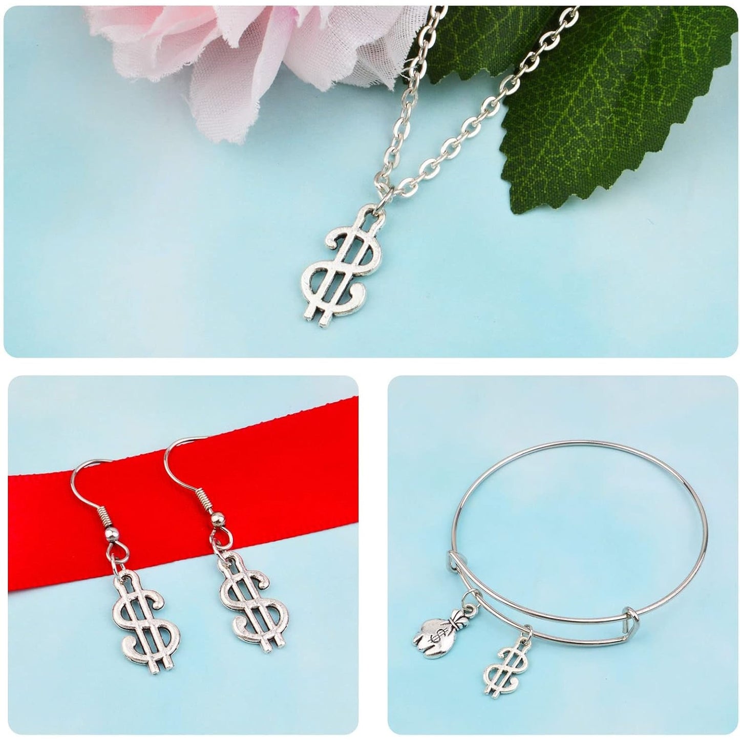 50 Pieces Antique Silver Dollar Sign Charms Pendants Vintage Money Charms for DIY Necklace Bracelet Earrings Jewelry Making Accessories