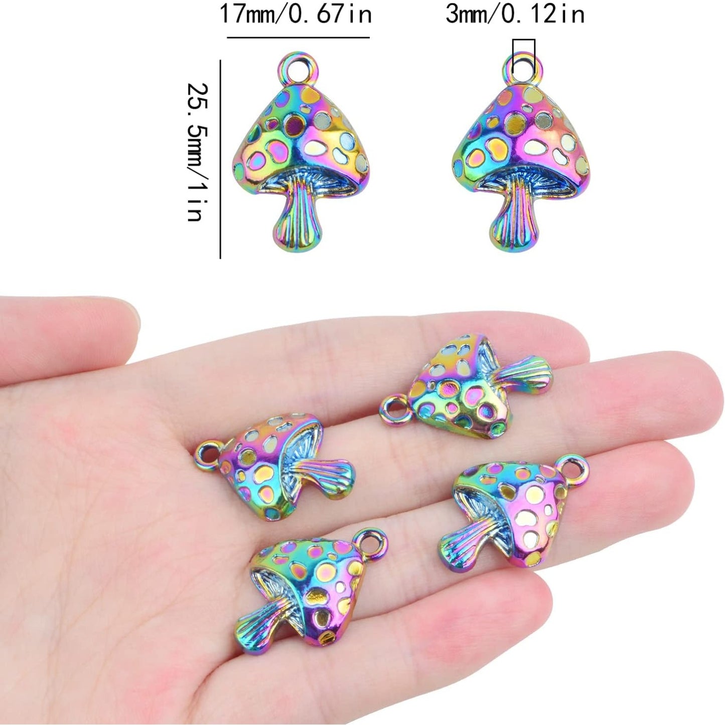10pcs Stainless Steel Mushroom Charms Hypoallergenic Cute Mushroom Shape Dangle Pendants Craft Supplies for DIY Bracelet Earrings Keychains Jewelry Making Supplies, Rainbow Color