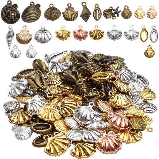 100 Gram Assorted Seashells Charms Conch Pendants Alloy Pendants Charms Jewelry Charm Pendant for Necklace Bracelet DIY Craft Jewelry Making Supplies