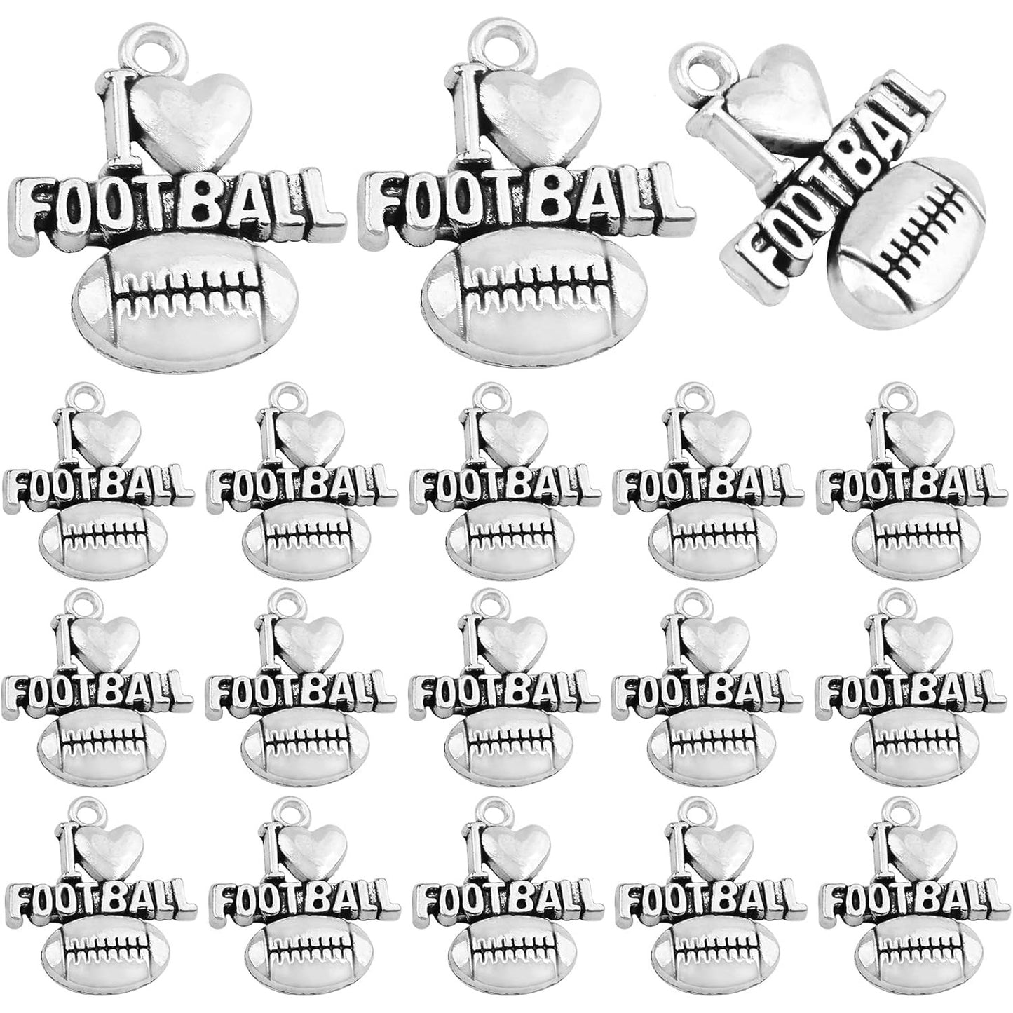 50 Pieces Antique Silver Football Charms Pendants Tibetan Alloy I Love Football Dangle Charms for DIY Necklace Crafts Jewelry Making
