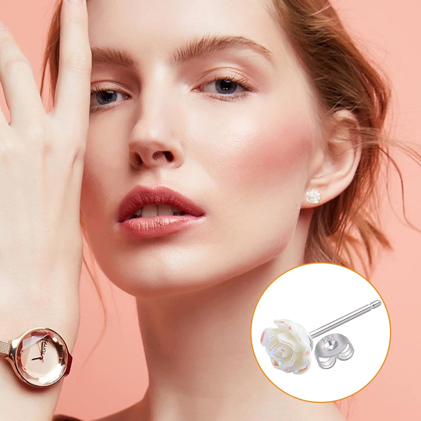 10pcs Resin Plastic Rose Flower Earring Pin Posts 3D Rose Stud Earrings and 10pcs Metal Butterfly Earring Backs Kit for Sensitive Ears DIY Jewelry Making Findings