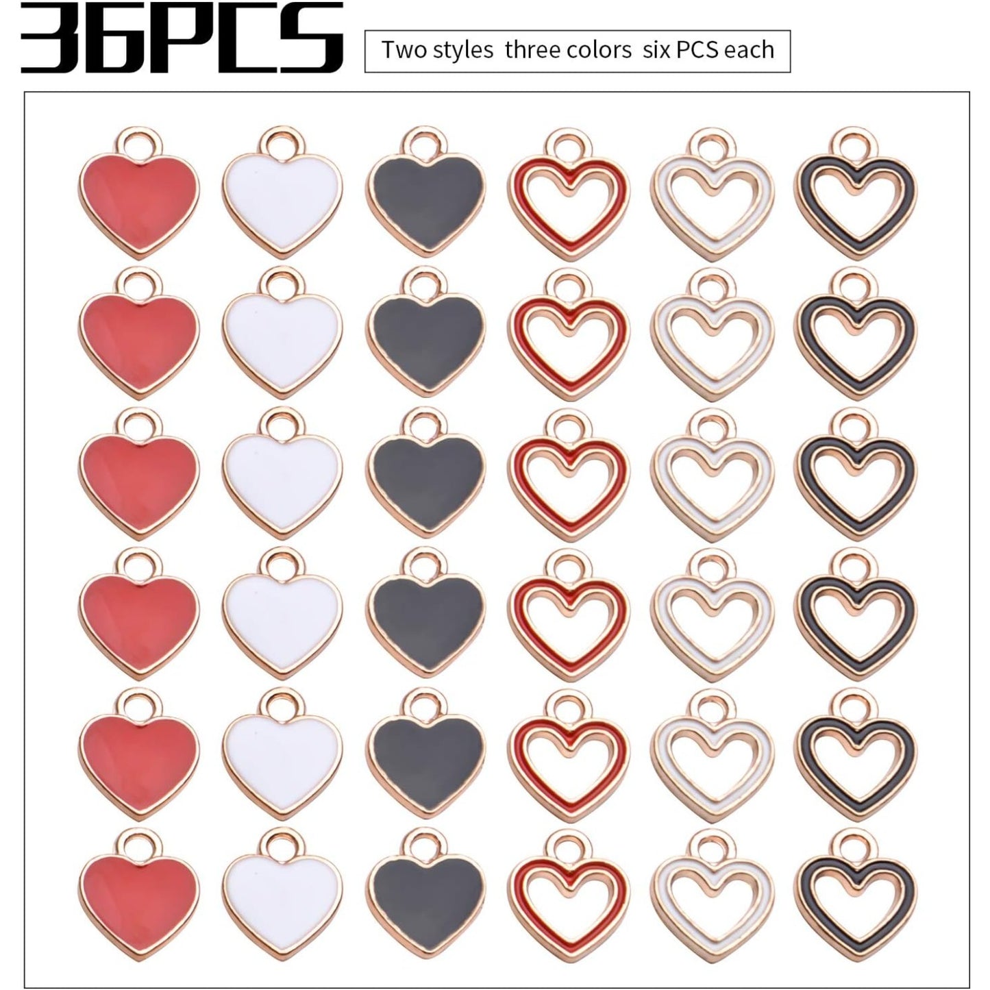 Heart Shape Charms, 36Pcs Enamel Heart Shape Pendants Alloy Heart Charms Bulk for DIY Necklace Bracelet Earrings Craft Making