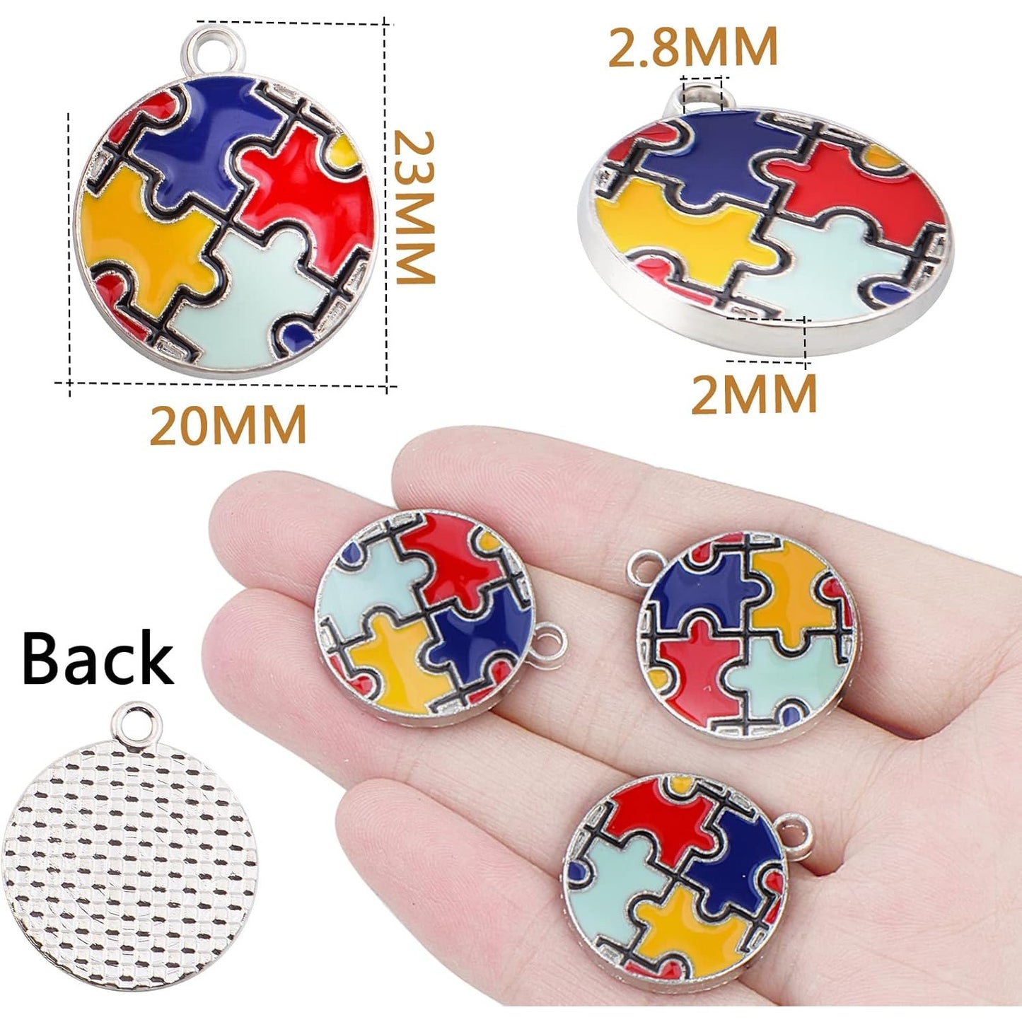 20pcs Autism Charms Pendants Ribbon Heart Round Square Cross with Puzzle Shape Charms Enamel Colorful Enamel Autistic Awareness Pendants for DIY Necklace Bracelet Earrings Jewelry Making Supplies
