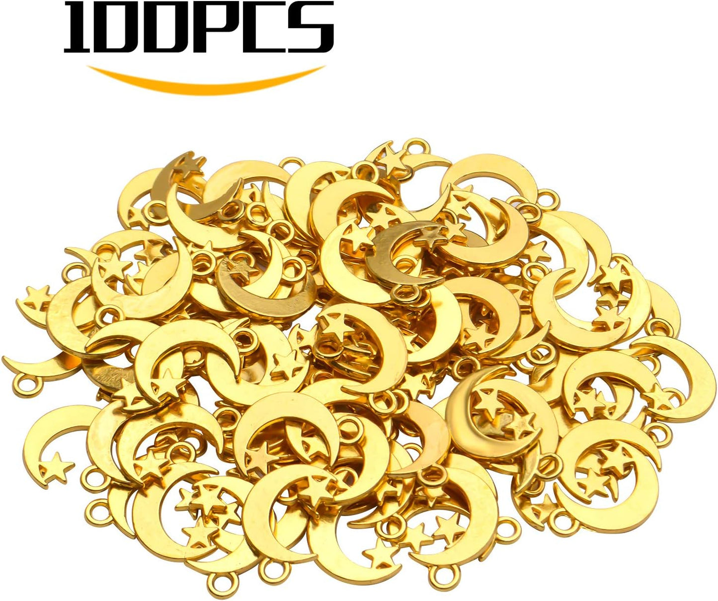 100Pcs Antique Silver Alloy Star and Crescent Moon Charms Pendants Celestial Charms Beads for DIY Earrings Necklace Bracelet Jewelry Making and Crafting