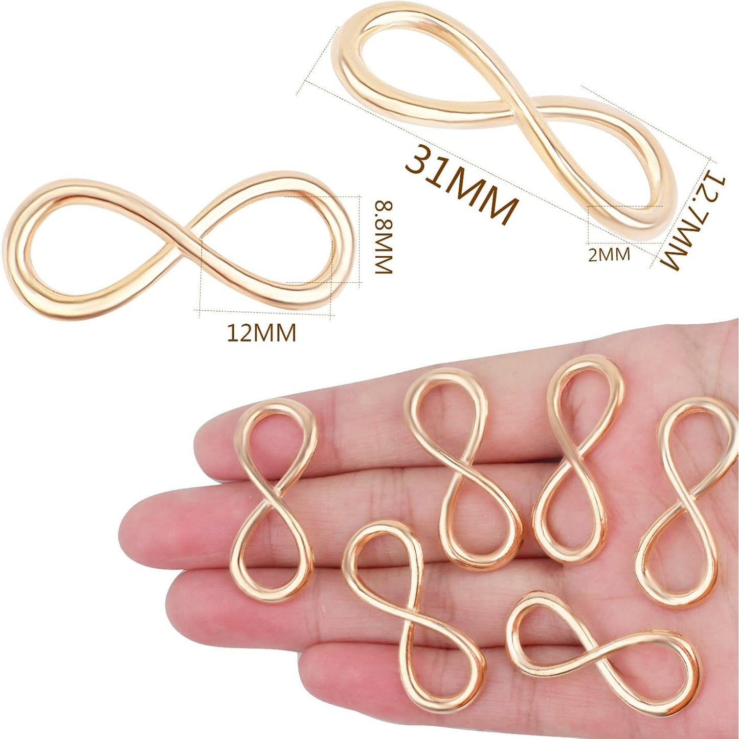 50pcs Infinity Charm Alloy Infinity Symbol Connectors Jewelry Pendants Accessories for DIY Necklace Bracelet Crafts Decoration, Golden