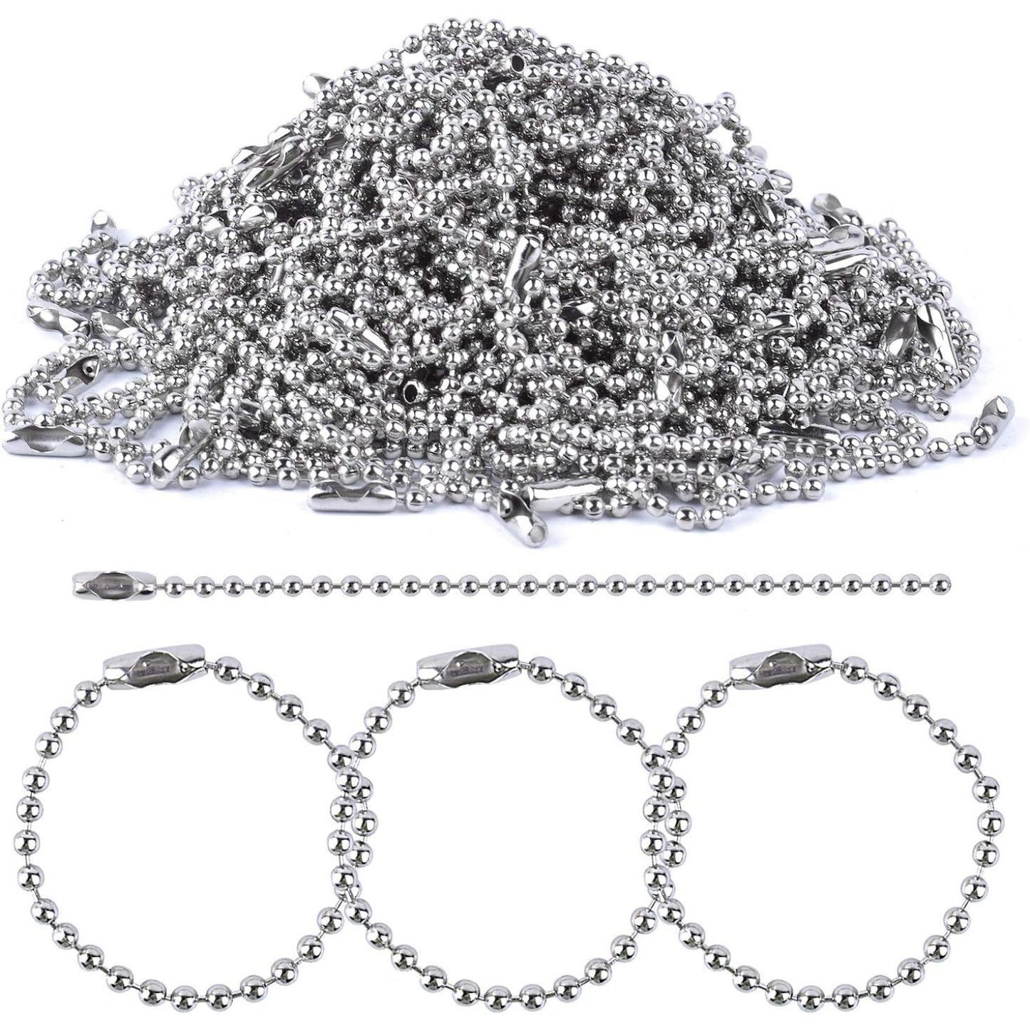 200 Pieces Ball Bead Chains Bead Connector Clasp 2.4 mm Diameter Keychain Tag Key Rings 100mm Long