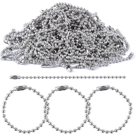 200 Pieces Ball Bead Chains Bead Connector Clasp 2.4 mm Diameter Keychain Tag Key Rings 100mm Long