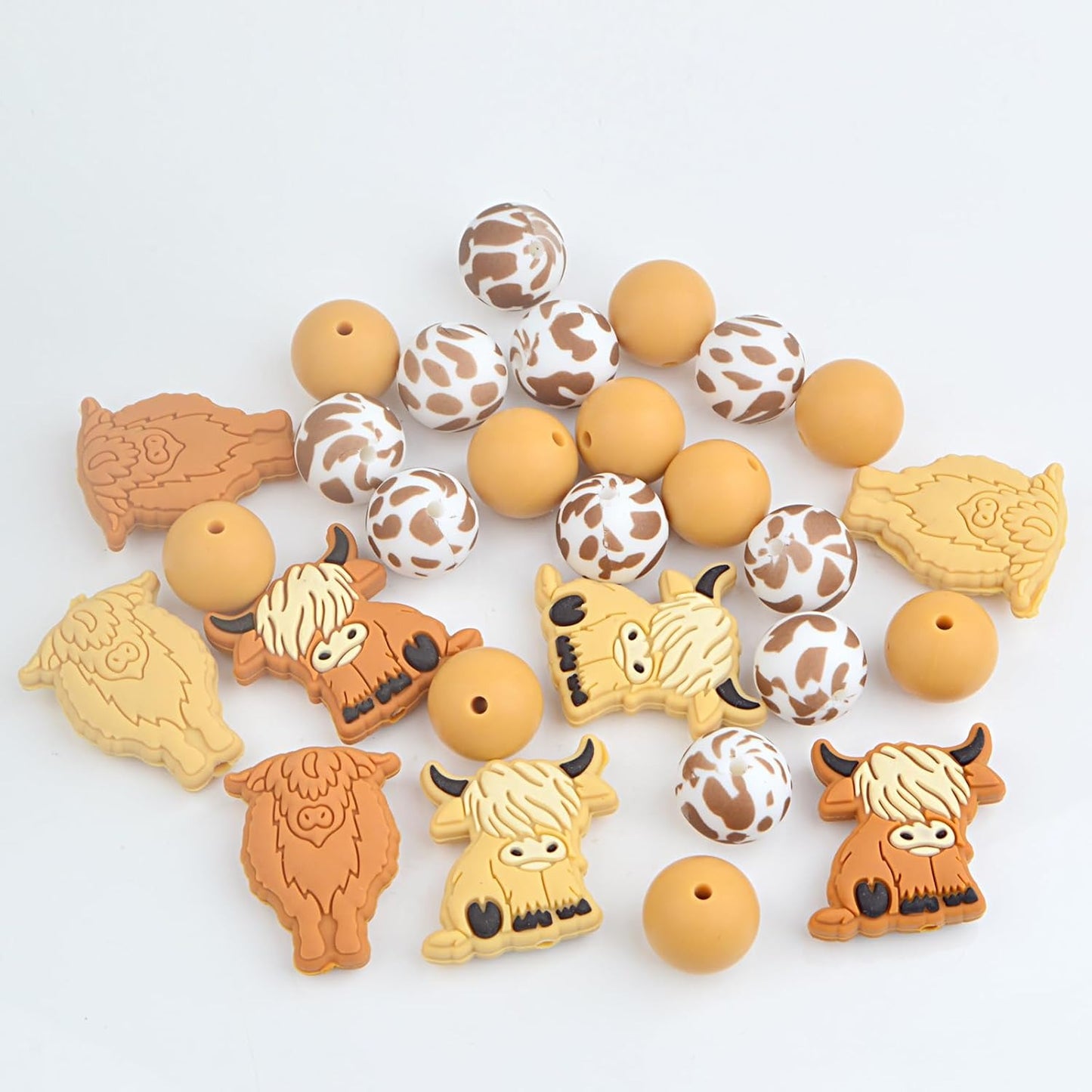 28Pcs Cow Silicone Beads Cute Animal Shaped Brown White Loose Round Cow Printed Spacer Beads Bulk for Necklaces Bracelets Keychain DIY Jewelry Making Crafts