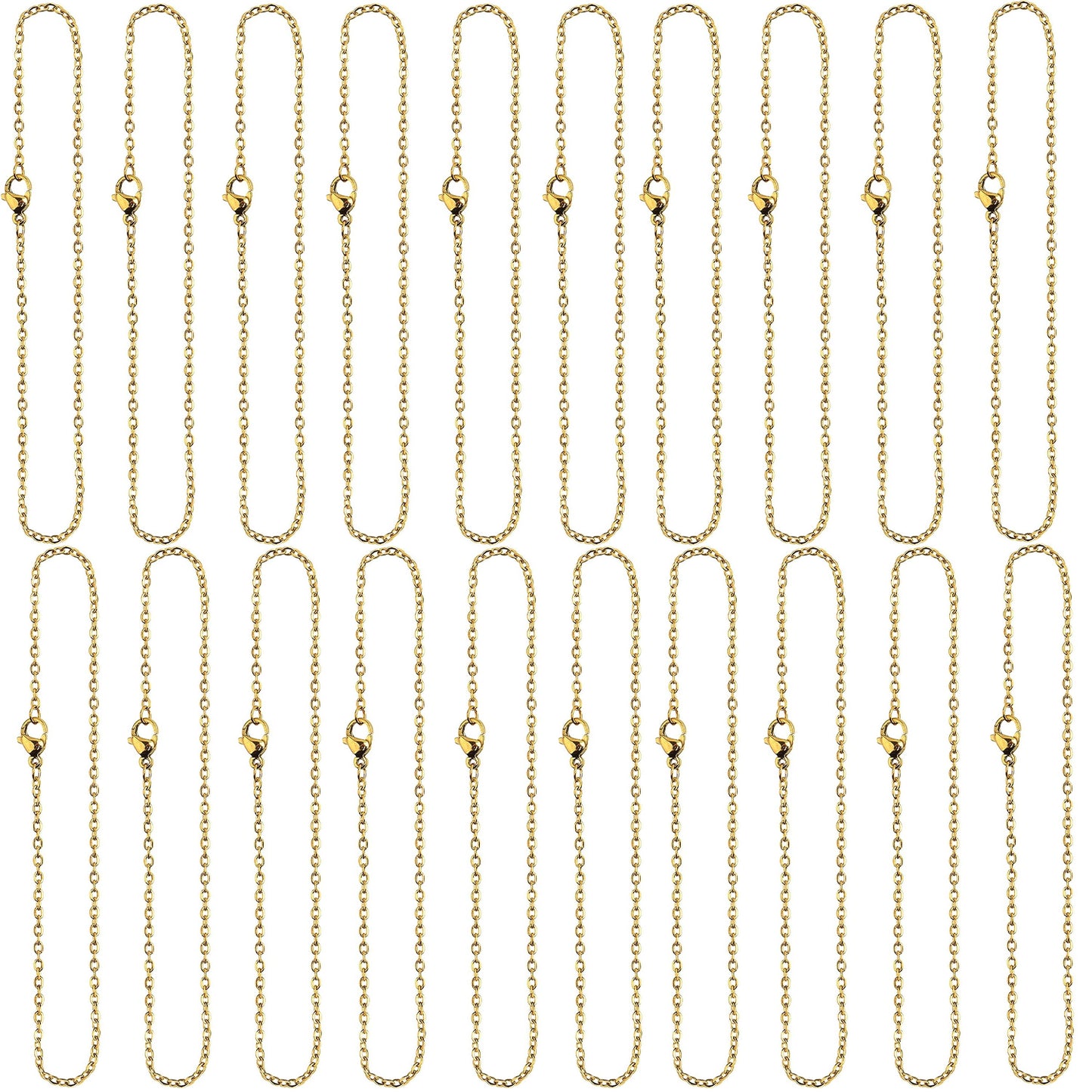 20pcs 450 mm Stainless Steel Necklace Chains Long Link Cable Chain Charms with Lobster Clasp 2 mm Thin Rope Chains for Women Men DIY Jewelry Making Projects, 2 Colors