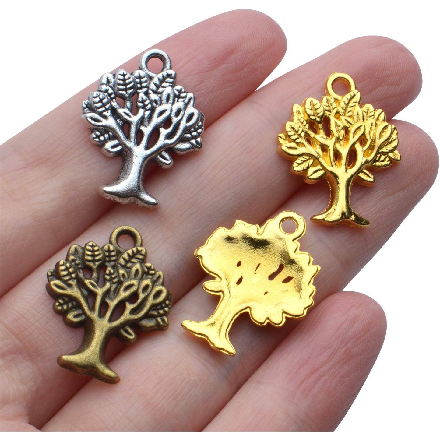 Tree of Life Chrmas,60pcs Wholesale Craft Supplies Tibetan Tree Pendants Charms Vintage Jewelry Making Accessories for DIY Bracelets Necklace,Antique Silver Bronze Golden