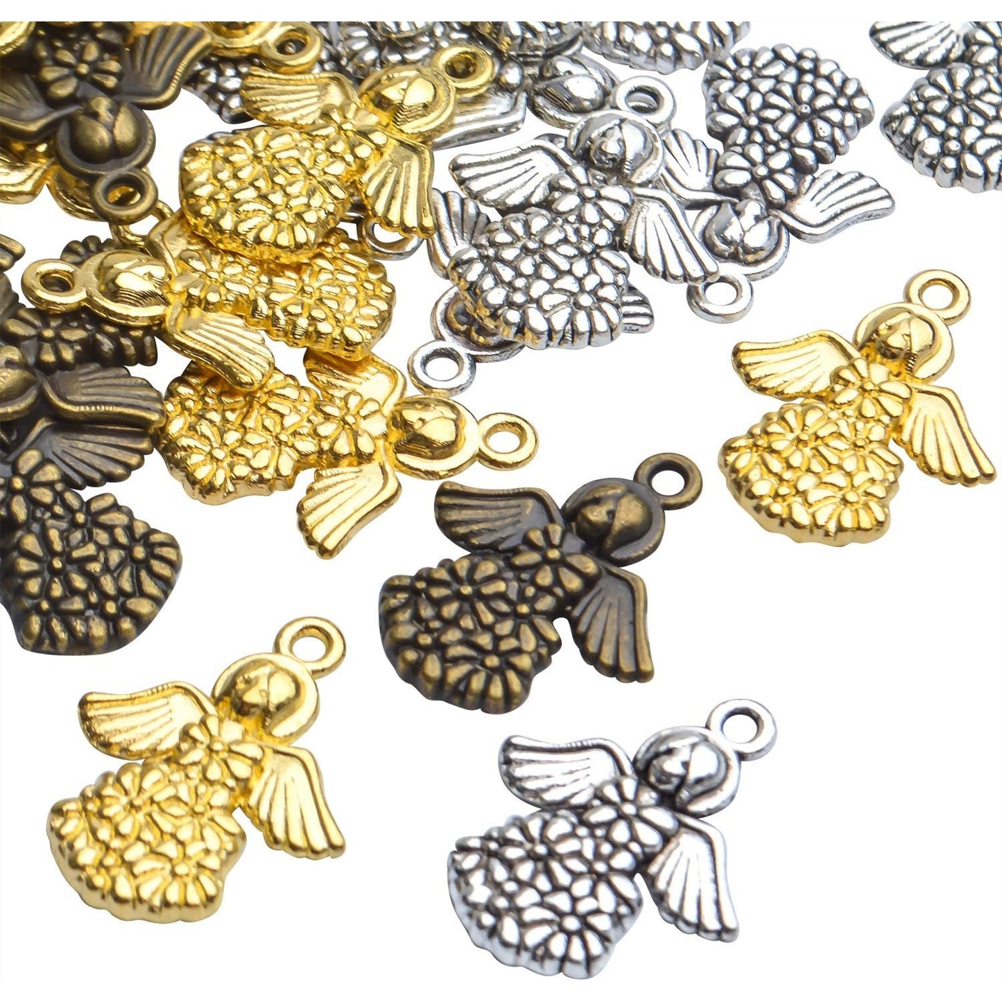 Angel Charms Pendant, 60pcs Tibetan Guardian Angel Charms Antique Alloy Angel Fairy Pendant Crafts Supplies for Necklace Bracelet Jewellery Making, Antique Bronze, Antique Silver, Golden