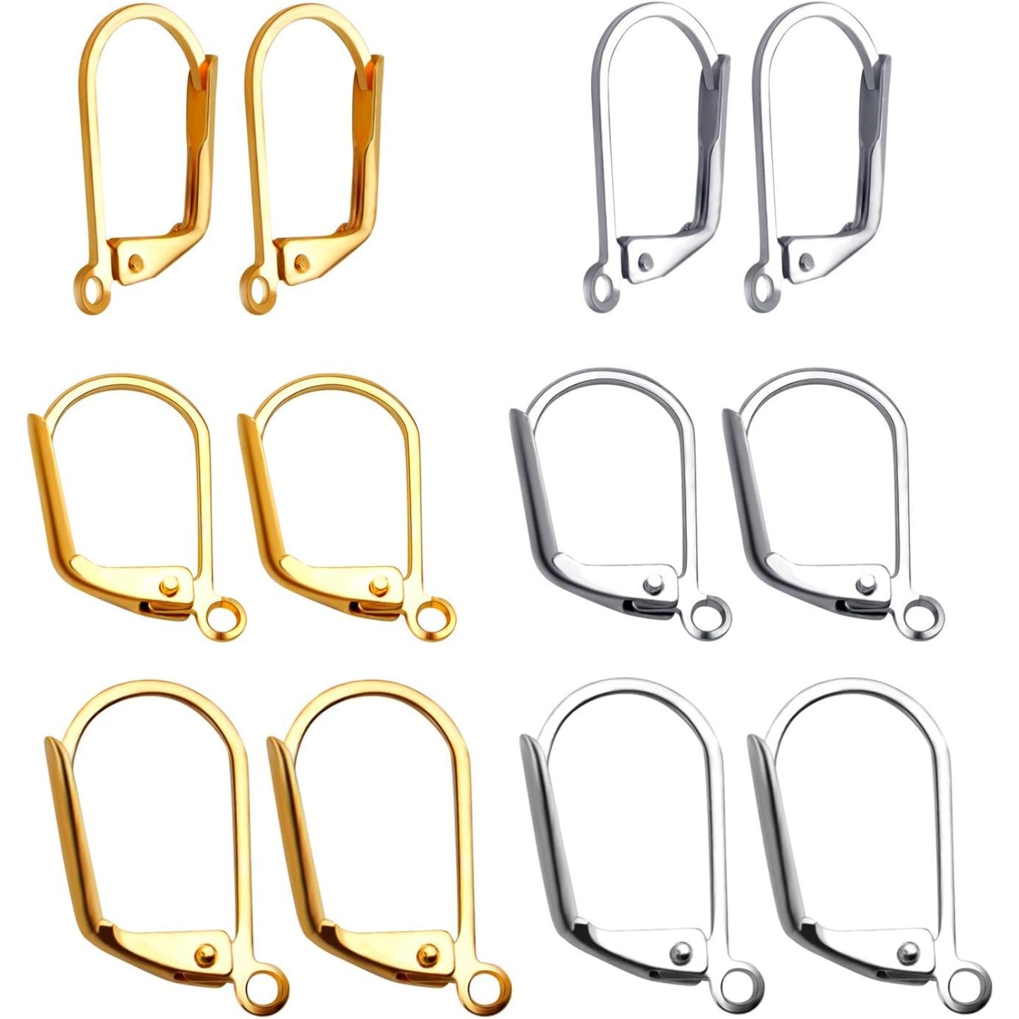100 Pieces Leverback Earring Hooks French Earwires Replacement Jewellery Making Gold and Silver