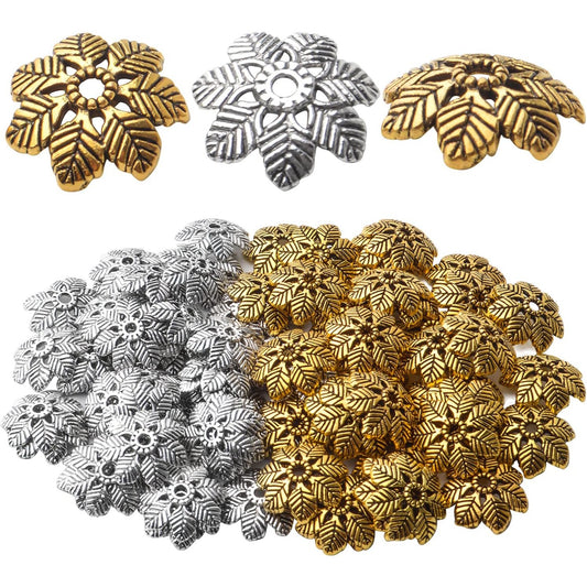 100pcs Flower Bead Caps Tibetan Alloy Spacer Beads Loose for DIY Earring Bracelet Necklace Jewelry Making