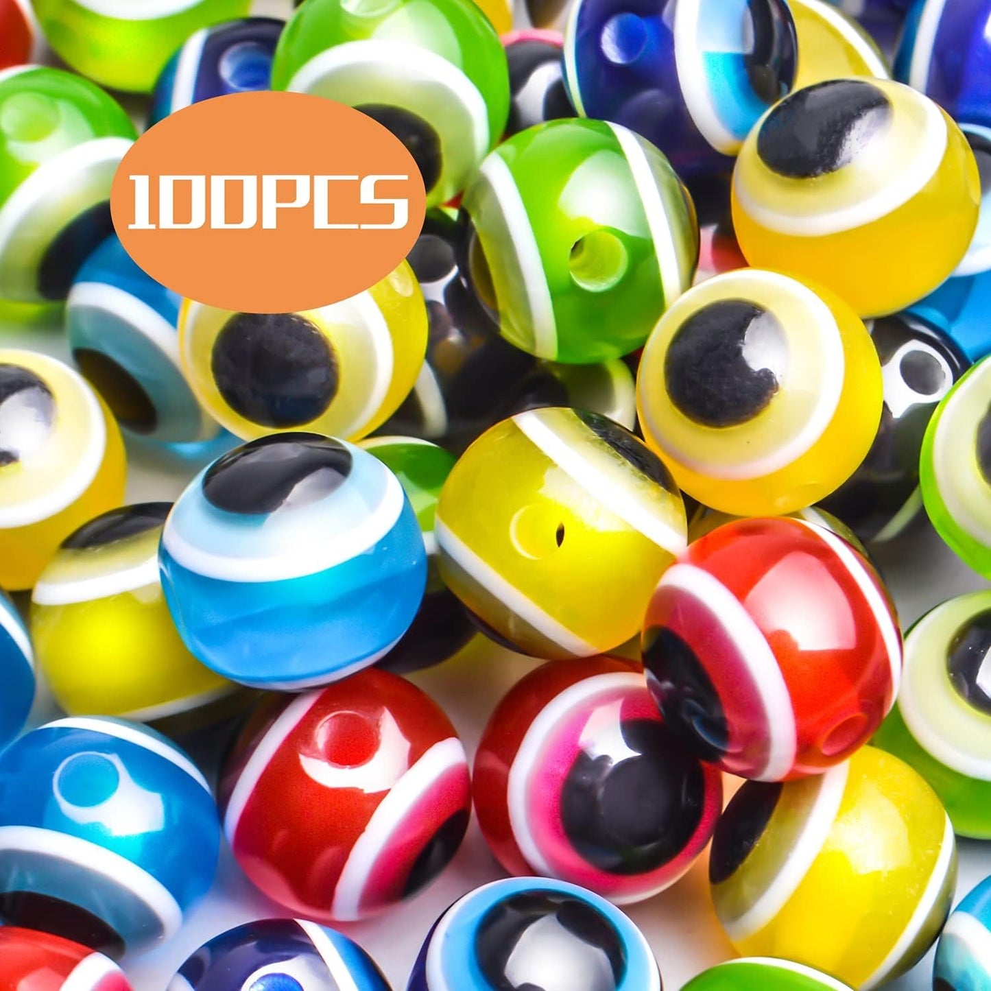 Evil Eye Beads Charms, 100pcs 12 mm Multi-color Lampwork Evil Eye Beads Flat Round Charms Handmade Spacer Beads Pendants Accessories for Bracelets Necklace Jewelry Making