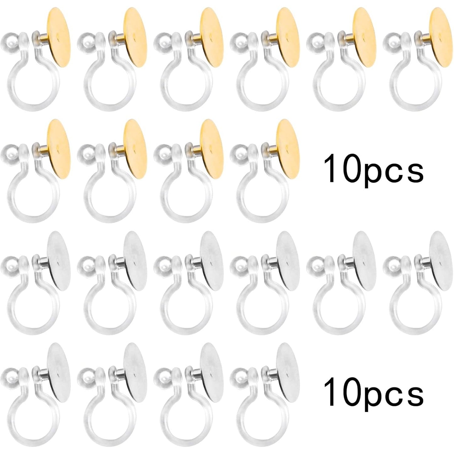 20pcs 2 Colors Invisible Clip-on Earring Converters Allergy-Free Brass U Shaped Adhesive Resin Earring Clips Components for Non-Pierced Ears DIY Jewelry Making Findings