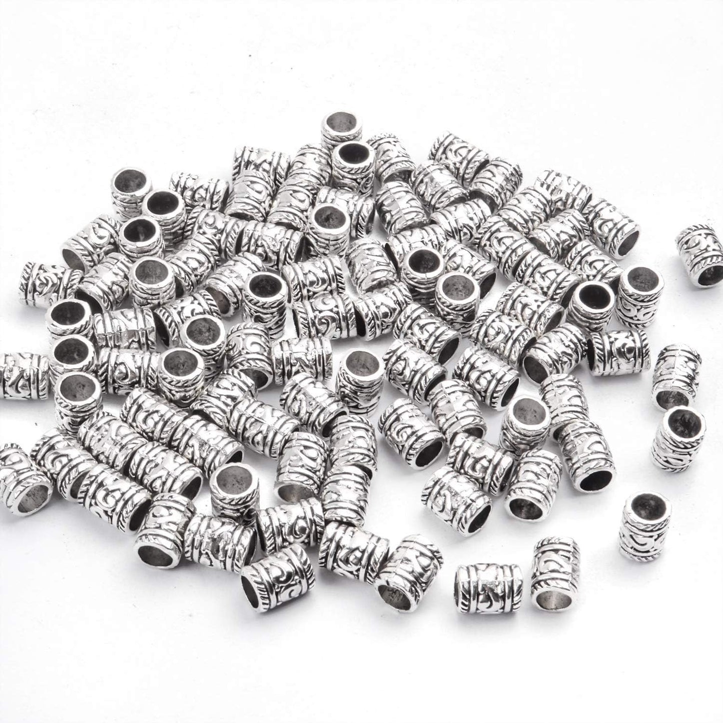 100pcs Antique Silver Spacer Beads Large Hole Beads Charms Hollow Tube Bead for DIY Necklace Bracelets
