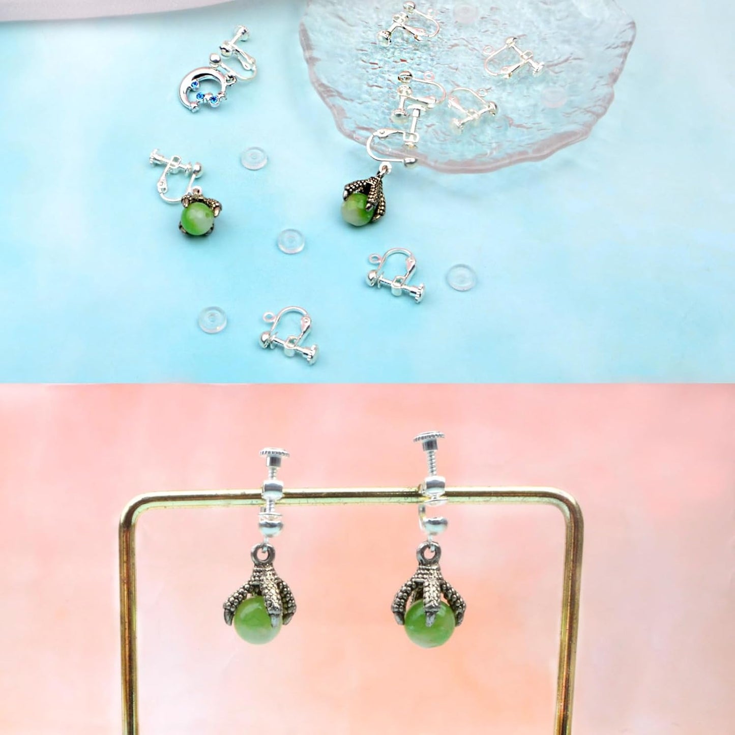 12pcs Sterling Silver Plated Clip-on Earring Converters Brass Screw Back Non Pierced Ear Clips Components with Loop and 12pcs Anti-Pain Pads for DIY Earrings Jewelry Making