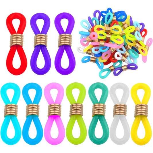 50pcs Eyeglasses Chain Ends Adjustable Silicone Spring Connector Holder Spectacle Anti-Slip Ends Retainer Eyeglass Strap Holder Loop for Glasses Necklace Chain, Mixed Colors