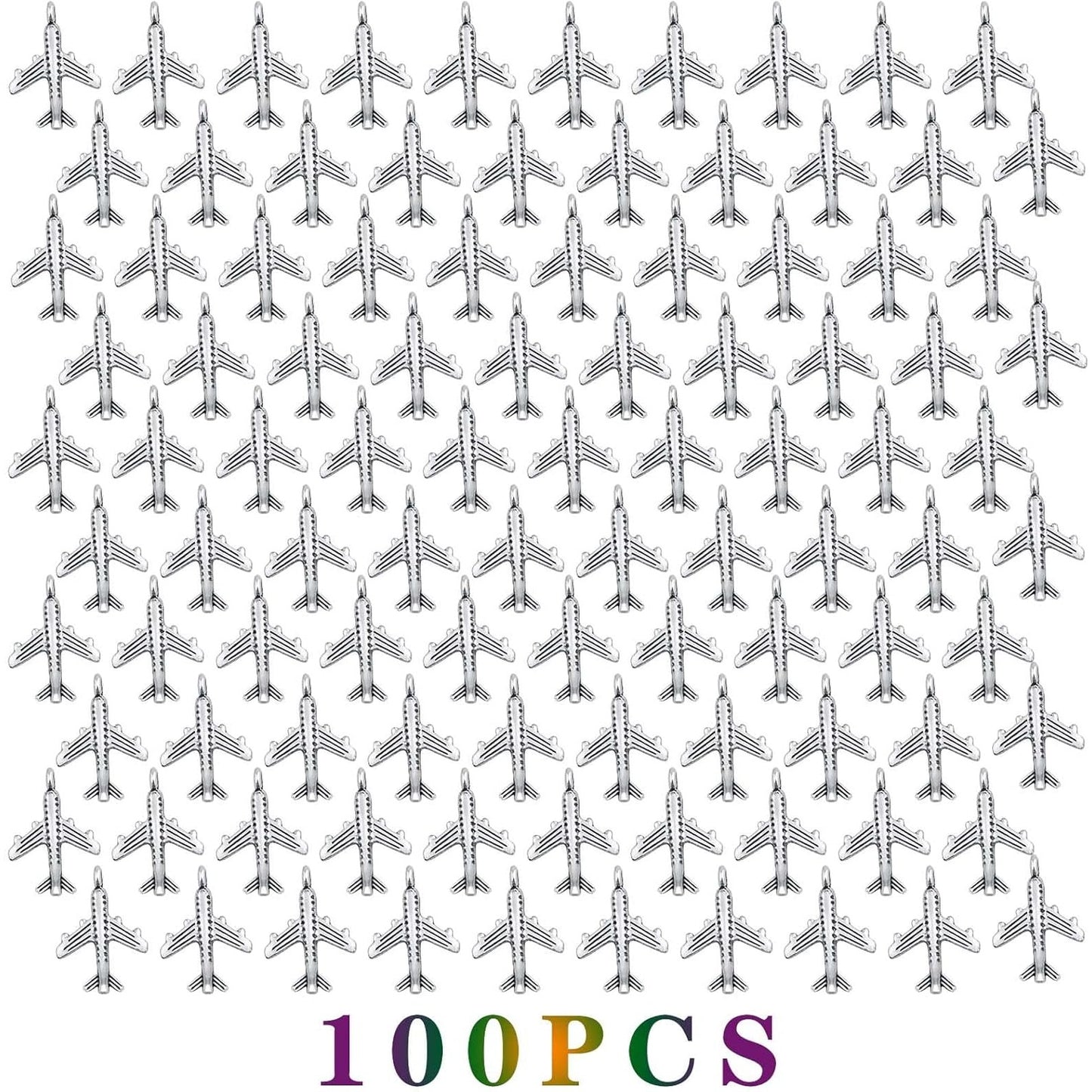 100 Pieces Antique Silver Aircraft Plane Pendant Charms Alloy Airplane Dangle Charms Craft Supplies for DIY Necklace Bracelet Jewelry Making Findings