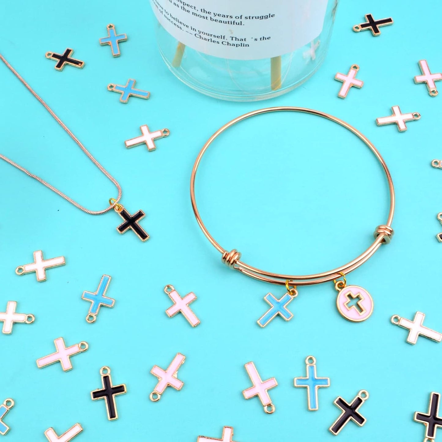 40pcs Round Enamel Cross Charms Alloy Crucifix Charm Pendants for Jewelry Making Bracelet Necklace,4 Colors