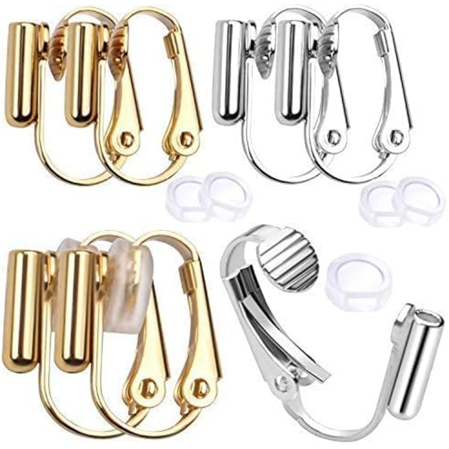 12 Pieces Clip-on Earrings Converter Components for Non-Pierced Ears and 12 Pieces Comfort Earring Pads, Gold and Silver