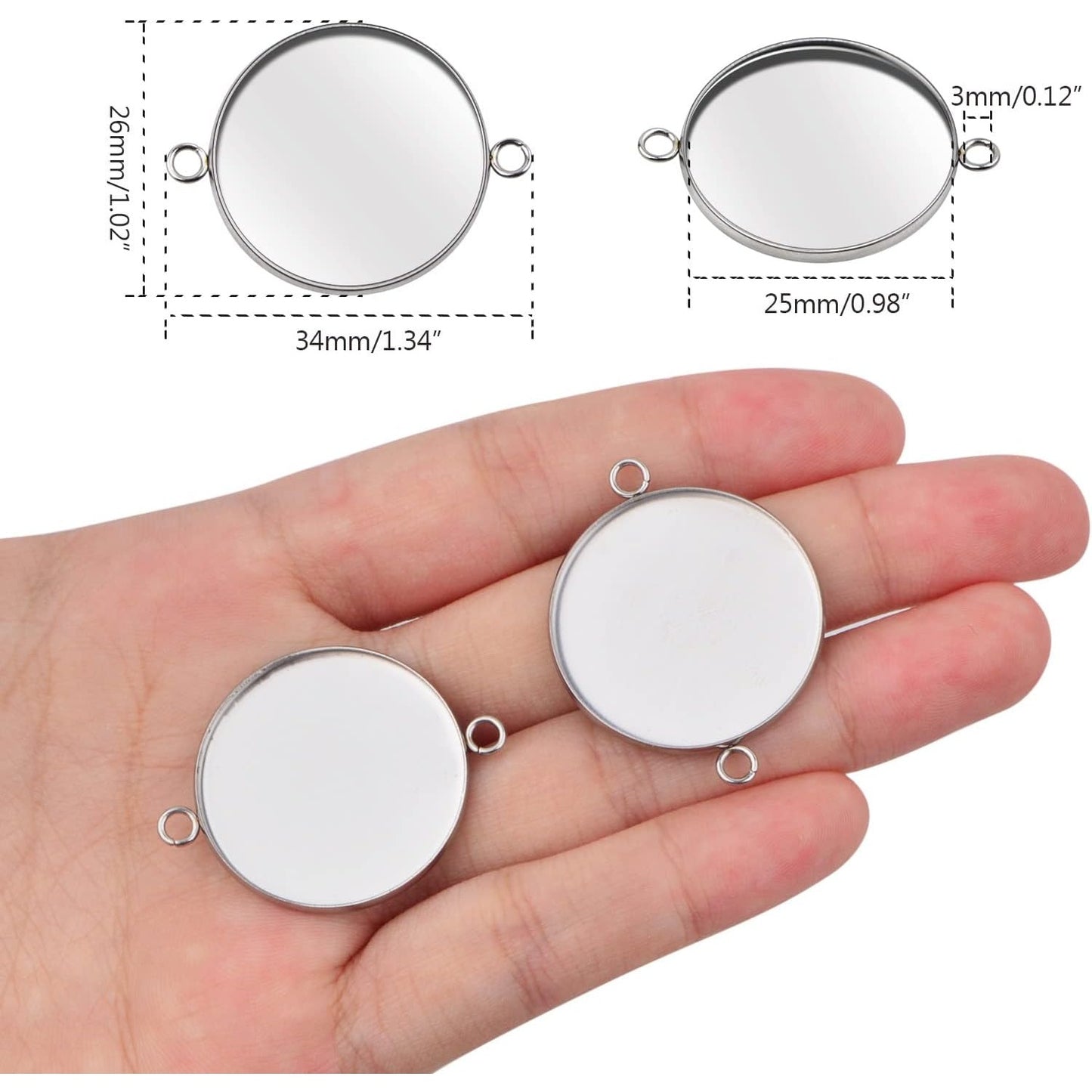 20pcs 25 mm Stainless Steel Round Blank Pendant Trays Connector Flat Base Bezel Cabochon Settings Pendant Blanks Links for DIY Bracelet Necklace Jewelry Making Cameo Photo