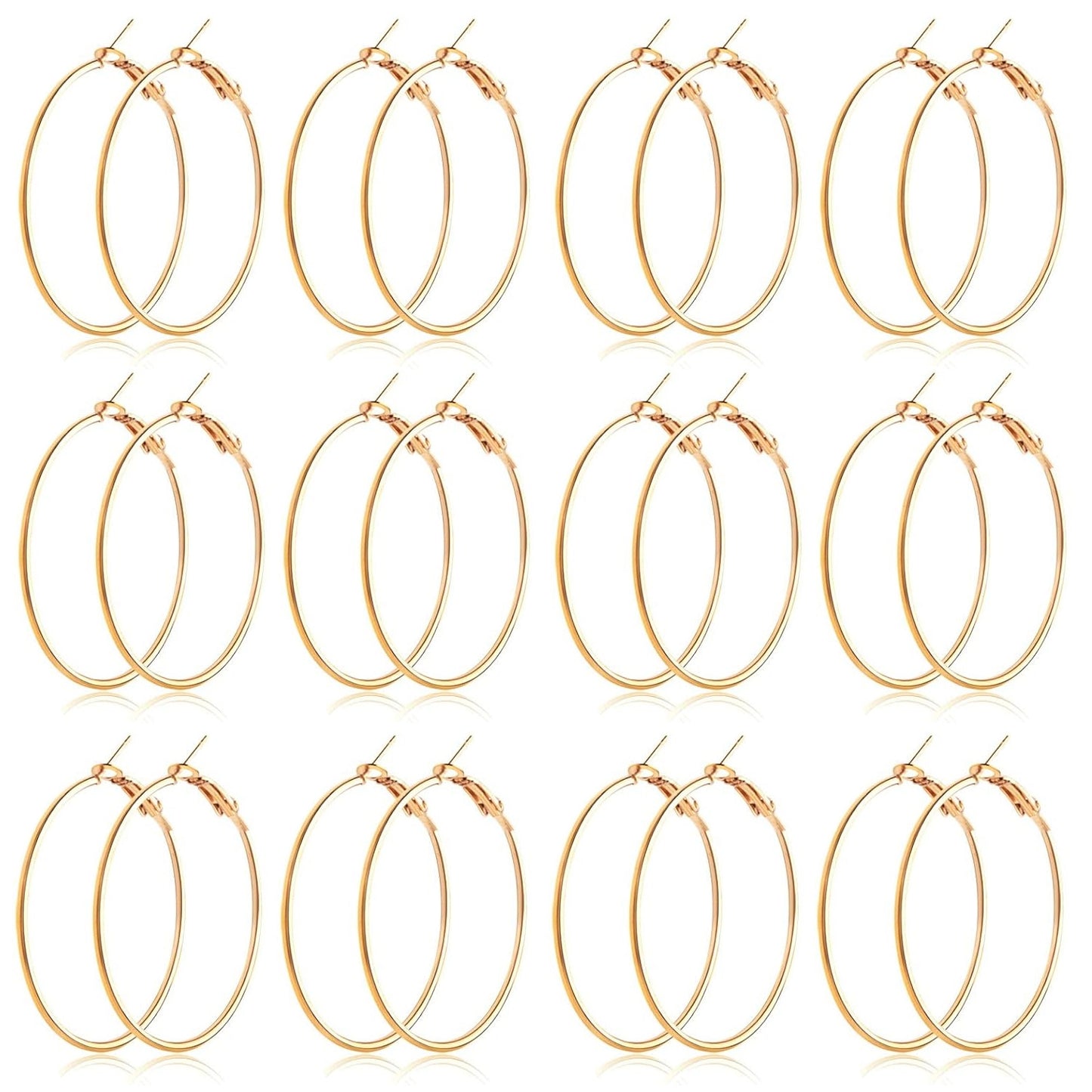 12 Pairs 6 Sizes Earrings Beading Hoop Hypoallergenic Round Circle Open Beading Hoop Earrings for DIY Crafts Jewelry Making Wedding Party Favor Gifts(Golden, Silver)