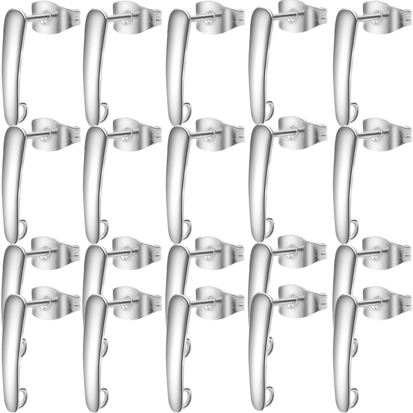 20pcs Stainless Steel Earring Hooks Findings Ear Piercing Studs Earring Bars with Loop and 20pcs Soft Earring Backs for Jewelry Making,Gold and Silver