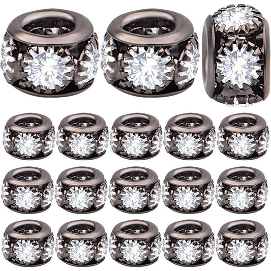 40pcs Large Hole Rhinestone Spacer Beads European Rondelle Loose Beads Accessories for DIY Bracelet Snake Chain Charm Jewelry Making Decor, Hole: 3.9 mm, Gun Black