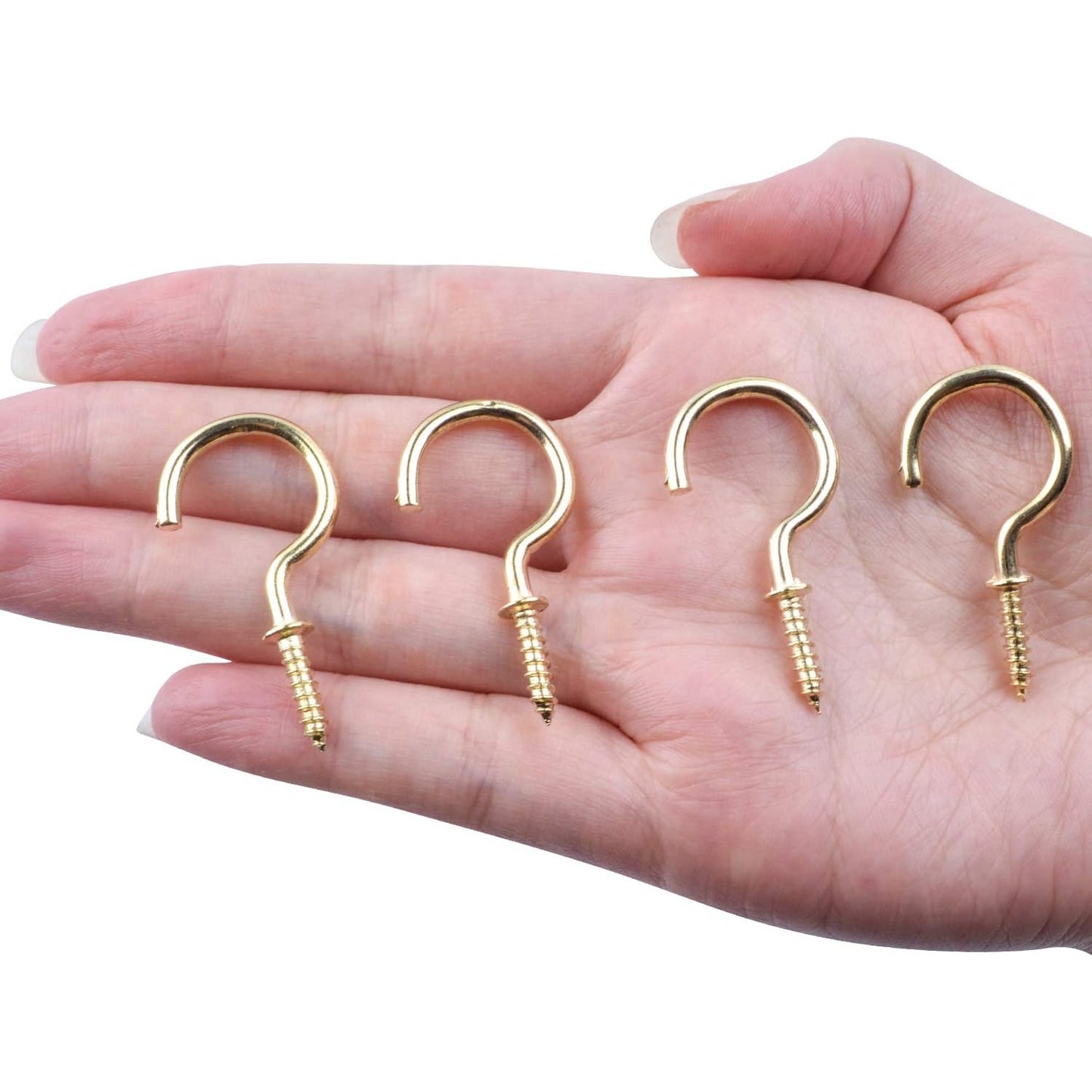 BronaGrand 100pcs Nickel Plated Metal Screw-in Ceiling Hooks Cup Hooks Gold 1inch