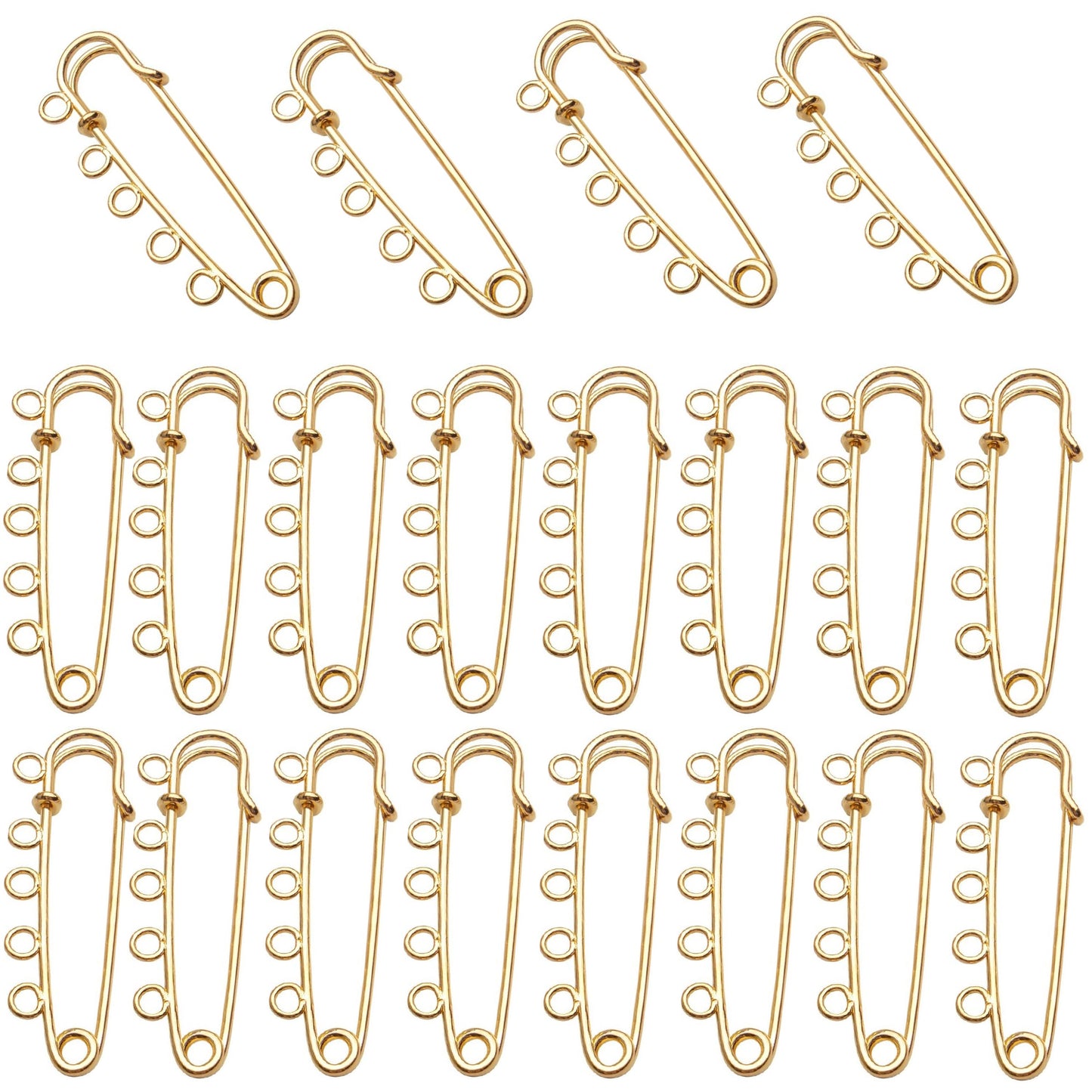 Heavy Duty Alloy Safety Pins - 20pcs Bulk Pack with 5 Loops - Gold, Silver, Antique Bronze, Rose Gold - 50x15mm
