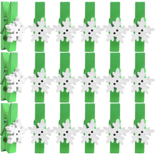 50 Pieces Snowflake Wood Clips Christmas Snowflake Wooden Clothespins Photo Frame Paper Peg Pins DIY Craft Clips for Home School Art Crafts Decoration, Green