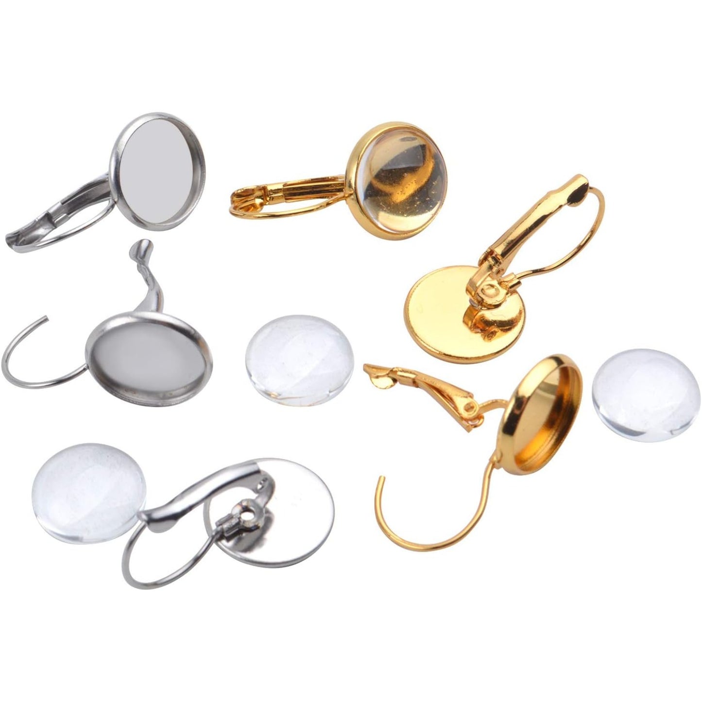 Leverback Earring Blanks, 20pcs Brass French Lever Back Earrings with 12mm Flat Round Cabochon Setting Tray and 20pcs Clear Glass Cabochons for DIY Earring Making