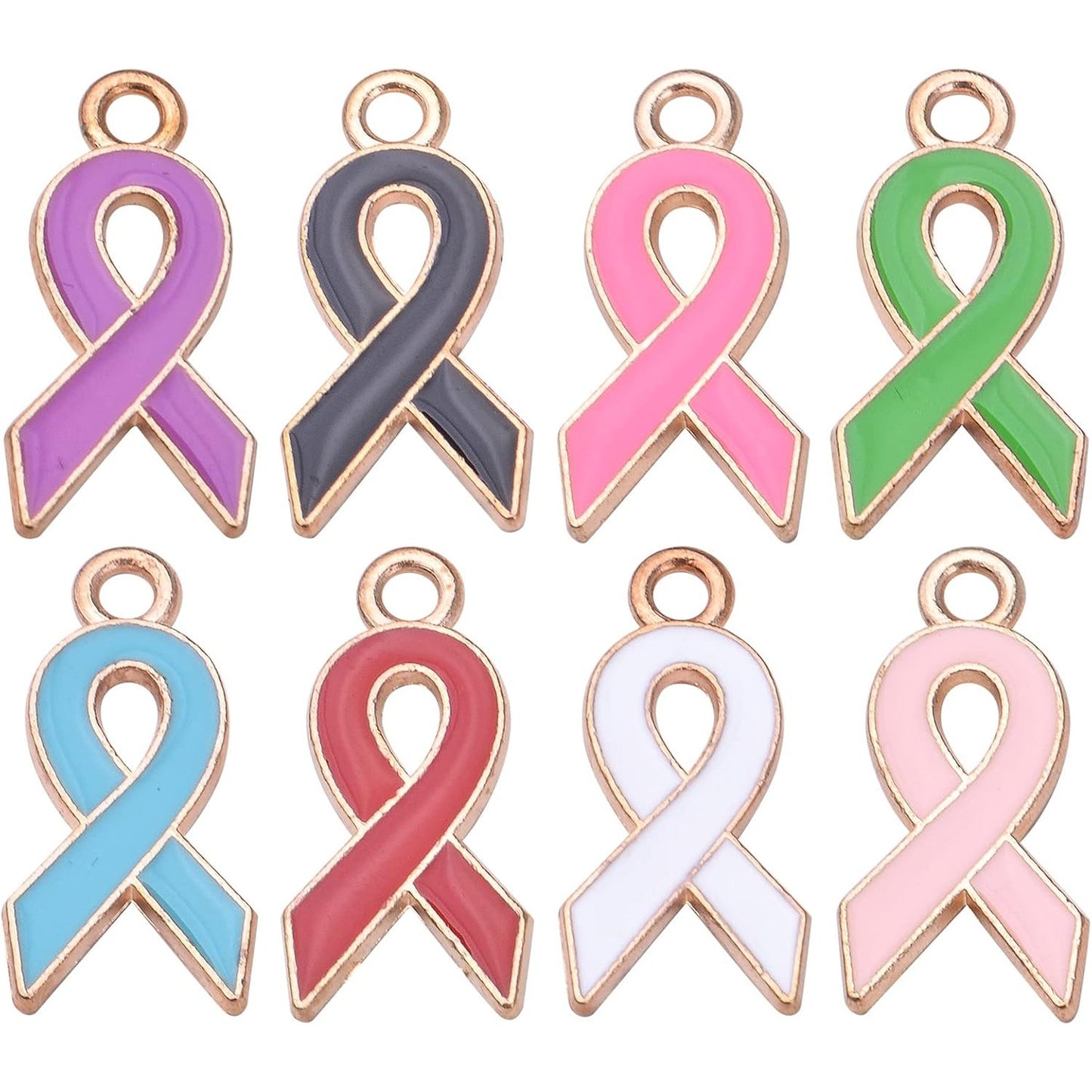 48pcs Breast Cancer Awareness Charms Enamel Ribbon Charm Beads Hope Ribbon Pendant Charms DIY Jewelry Making Accessories for Bracelet Necklace Earrings Crafts, 8 Colors