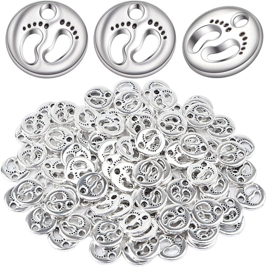 100 Pieces Antique Silver Small Foot Footprint Beads Charms Tibetan Alloy Feet Shape Print Dangle Pendants for DIY Bracelet Necklace Jewelry Making Findings