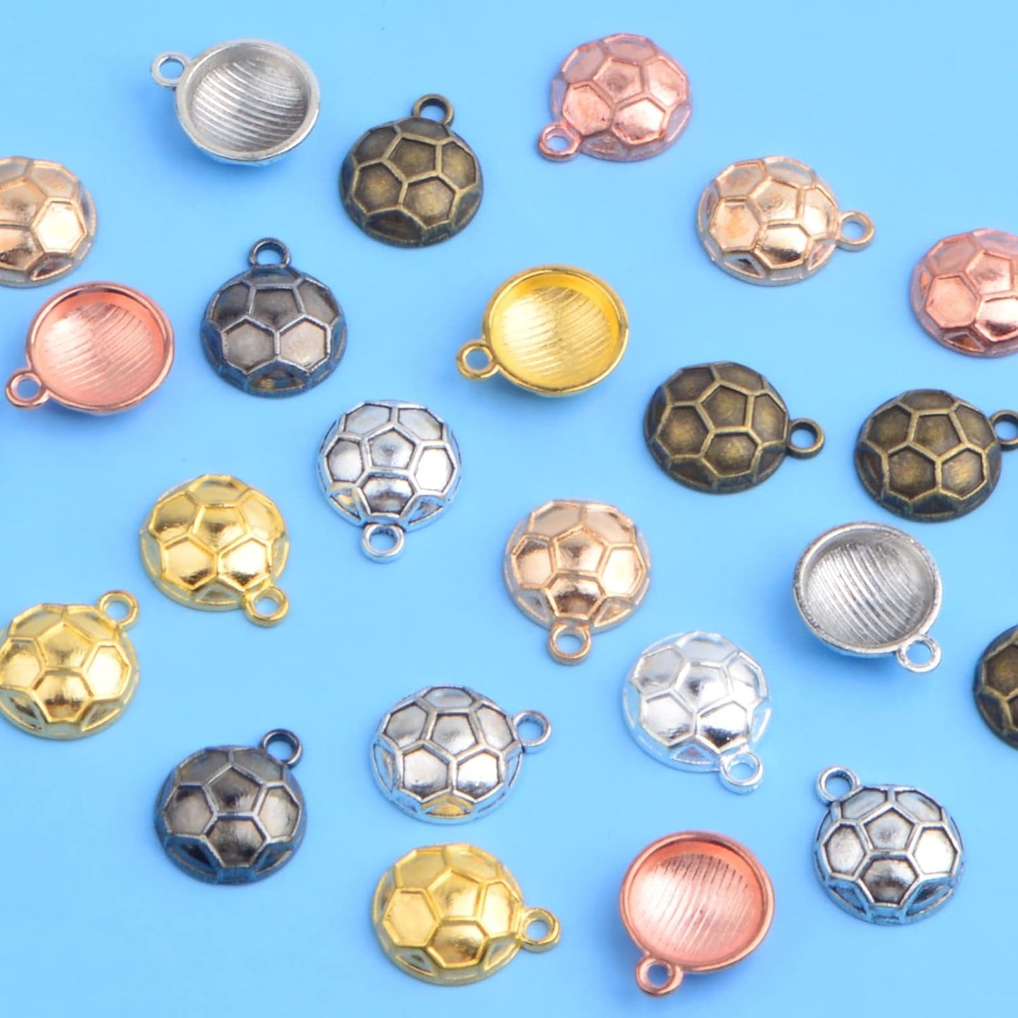 70 Pieces Football Sports Charms Alloy Soccer Ball Pendant Ball Bead Sports Dangle Charms Craft Supplies for DIY Bracelets Necklaces Jewelry Making Gifts, 7 Colors