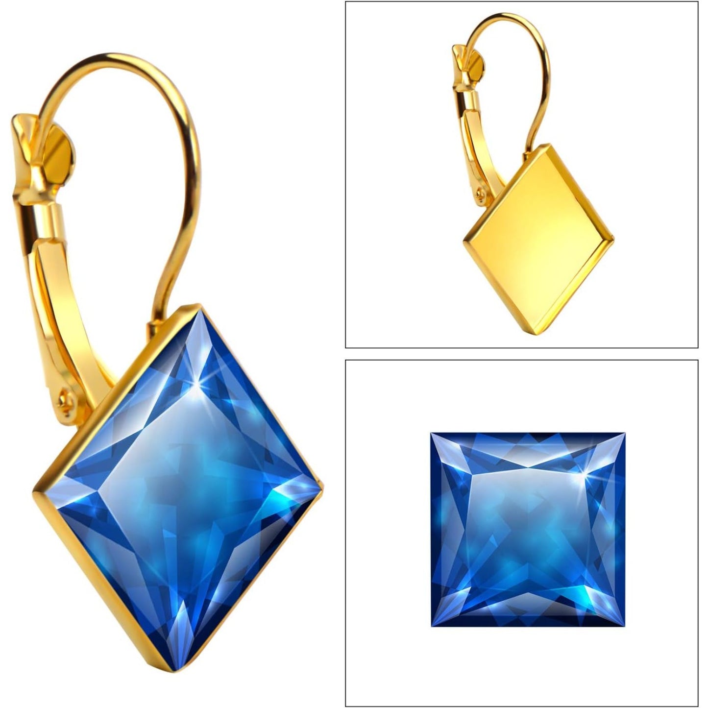 Leverback Cabochon Earring Setting, 20 Pieces Brass Lever Back Hoop Bezel Earrings Earwires with Flat Square Tray for DIY Domed Cabochons Earrings - 12 mm Tray